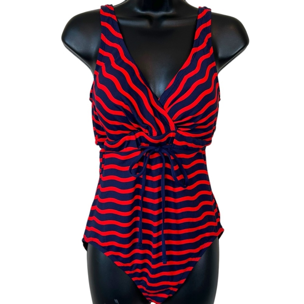 Tommy Bahama Sea Swell V Neck Faux Wrap One Piece Swimsuit, Air Kiss Red